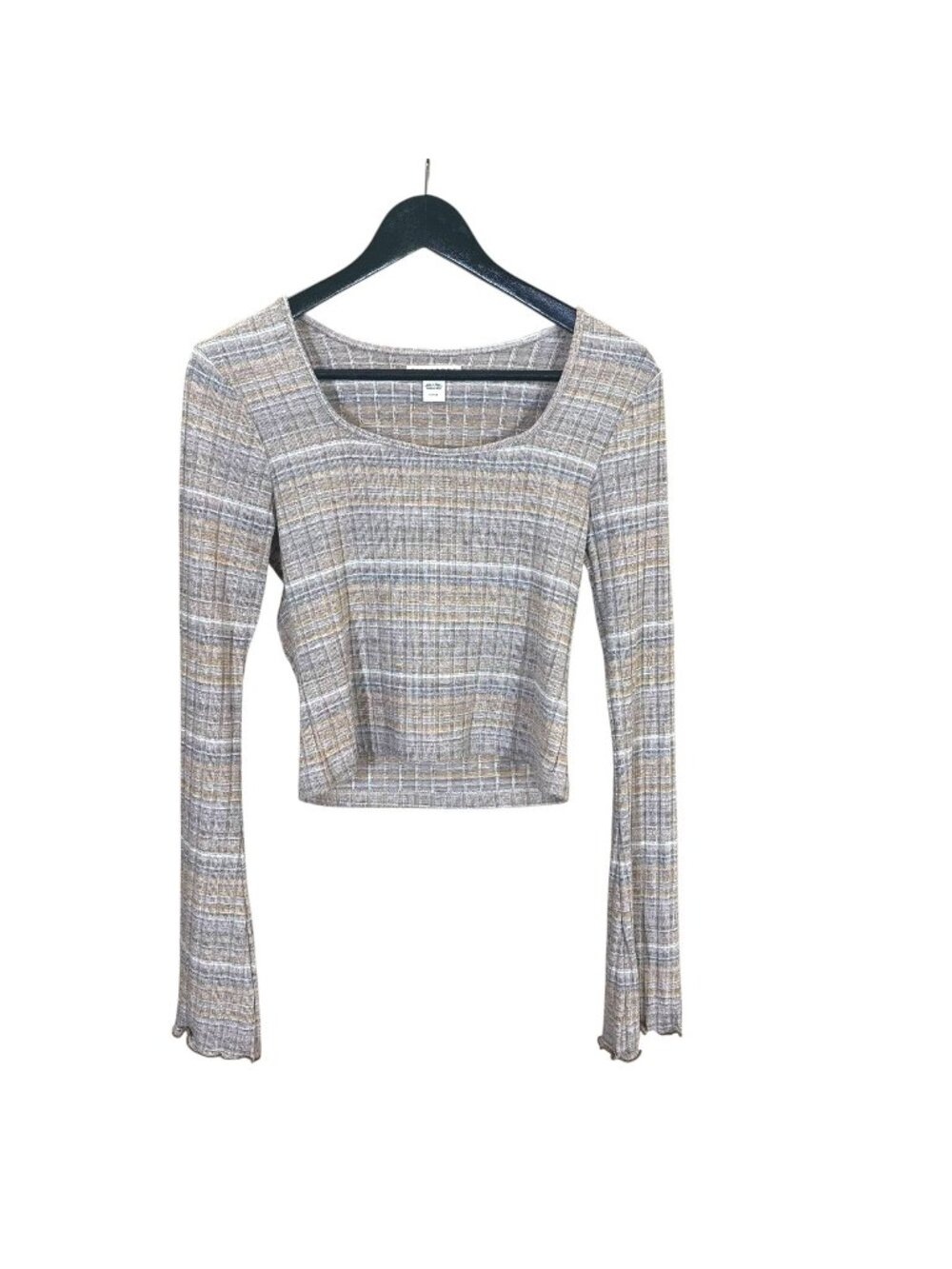 Billabong Grey Orange Stripe Ribbed Long Sleeve Crop Top Small